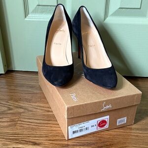 Christian Louboutin Eloise 85 Black Suede Heels | Size 38.5